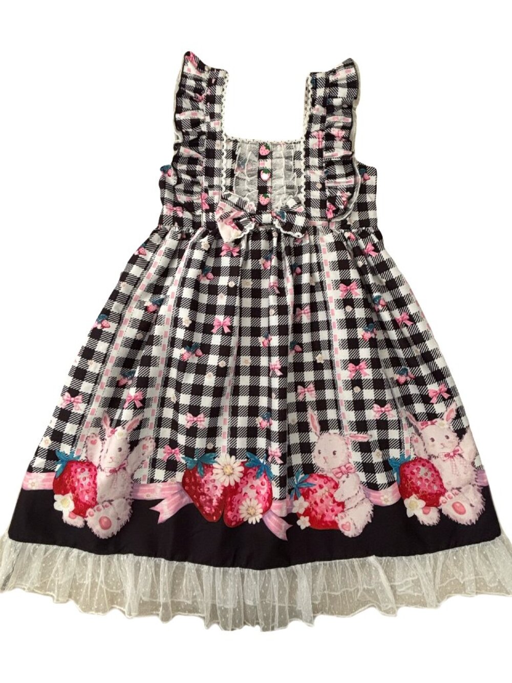 Strawberry bunny pink lattice lolita dress